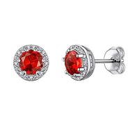 925 Sterling Silver Round Brilliant Cut Cubic Zirconia CZ Stud Earrings Dainty Small Comfortable Simulated Red Ruby July Birthstone Hypoallergenic Earrings for Women Girls Teens