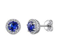 925 Sterling Silver Round Brilliant Cut Cubic Zirconia CZ Stud Earrings Dainty Small Comfortable Simulated Blue Sapphire September Birthstone Hypoallergenic Earrings for Women Girls Teens