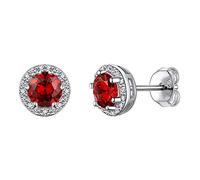 925 Sterling Silver Round Brilliant Cut Cubic Zirconia CZ Stud Earrings Dainty Small Comfortable Simulated Garnet January Birthstone Hypoallergenic Earrings for Women Girls Teens
