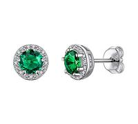 925 Sterling Silver Round Brilliant Cut Cubic Zirconia CZ Stud Earrings Dainty Small Comfortable Simulated Green Emerald May Birthstone Hypoallergenic Earrings for Women Girls Teens