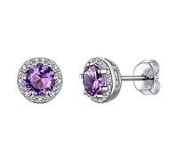 925 Sterling Silver Round Brilliant Cut Cubic Zirconia CZ Stud Earrings Dainty Small Comfortable Simulated Purple Amethyst February Birthstone Hypoallergenic Earrings for Women Girls Teens
