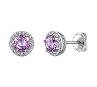 925 Sterling Silver Round Brilliant Cut Cubic Zirconia CZ Stud Earrings Dainty Small Comfortable Simulated Purple Alexandrite June Birthstone Hypoallergenic Earrings for Women Girls Teens