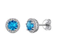 925 Sterling Silver Round Brilliant Cut Cubic Zirconia CZ Stud Earrings Dainty Small Comfortable Simulated Blue Topaz December Birthstone Hypoallergenic Earrings for Women Girls Teens