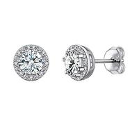 925 Sterling Silver Round Brilliant Cut Cubic Zirconia CZ Stud Earrings Dainty Small Comfortable Simulated Diamond April Birthstone Hypoallergenic Earrings for Women Girls Teens