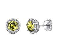 925 Sterling Silver Round Brilliant Cut Cubic Zirconia CZ Stud Earrings Dainty Small Comfortable Simulated Peridot August Birthstone Hypoallergenic Earrings for Women Girls Teens