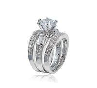 925 Sterling Silver Round Diamond Ring for Women Fashion Three Piece Diamond Engagement Set Elegant Elegant Mosang Stone Ring, US Code 7, Stone, Diamond