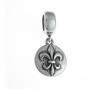 925 Sterling Silver Round Fleur-de-lis Flower Scout Dangle For European Charm Bracelet