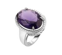 925 Sterling Silver Round Shape Brilliant Cut Purple Amethyst Color Stone Luxury Statement, Anniversary, Birthstone or Gift Engagement Wedding Band Ring for Women