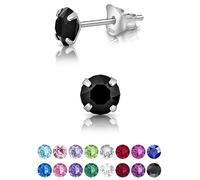 925 Sterling Silver Round SMALL Stud Earrings made with Glittering Crystals - Silver Studs Earrings for Woman - Diameter: 5 mm - Colour : Black