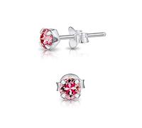 925 Sterling Silver Round SMALL Stud Earrings made with Glittering Crystals - Small Silver Studs Earrings for Woman - Diameter: 4 mm - Colour : Light Rose
