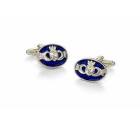 925 Sterling Silver Royal Blue Irish Claddagh Heart Bullet Back T-Bar Cufflinks