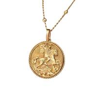 925 Sterling Silver Saint George Pendant Necklace Gold |LK_NLC_00419 | plated round religious medallion 24mm with 18 inch cable chain christian faith jewelry gift for men women