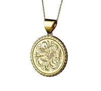 925 Sterling Silver Scottish Thistle Pendant Necklace, |LK_NLC_00324 | 22mm round disc, gold plated celtic floral engraved medallion, 18 inch cable chain, heritage inspired