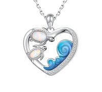925 Sterling Silver Sea Opal Abalone Turtle Necklace For Women, Mother and Daughter Charm Choker - Hawaiian Necklace, Cute Ocean Animal Pendant,