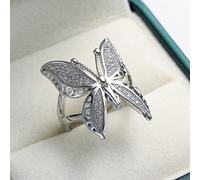 925 Sterling Silver Shiny Butterfly Engagement Diamond Ring True Love Eternal Wedding Ring Open Rings Adjustable for Women Jewelry