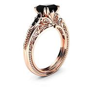 925 Sterling Silver Shiny Full Diamond Black Gemstone Ring Cubic Zirconia Rings CZ Diamond Ring Eternity Engagement Wedding Band Ring for Women (Golden, US Code 8)