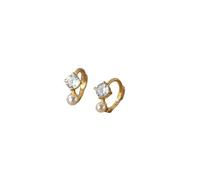 925 Sterling Silver Shiny Zircon Circle Synthetic Pearl Hoop Earrings For Women Fashion Classic Huggie Ear Buckle Jewelry