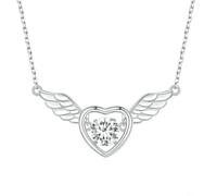 925 Sterling Silver Shiny Zircon Heart Pendant Necklace Guardian Wings Neck Chain for Women Birthday Jewelry