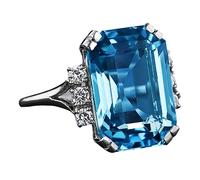 925 Sterling Silver Simulated Aquamarine Ring Square Cut Gemstone Inlay AAA Cubic Zirconia Rings 3-Stone CZ Eternity Engagement Wedding Band Ring for Women