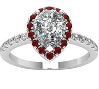 925 Sterling Silver Simulated Diamond Pear Cut & Created Ruby Halo Engagement Ring for Women, Classic Wedding Anniversary Promise Gift, Everyday Fine Jewelry for Wife