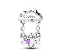 925 Sterling Silver Sisters Love Swing Family Dangle Bead Charm For Pandora Bracelets Charms Necklaces | Cubic Zirconia Stone | Gift Boxed