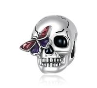 925 Sterling Silver Skull Charm Skeleton Charm Halloween Charm Gift Charm Birthday Charm for Pandora Charm Bracelet (A)