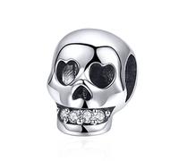 925 Sterling Silver Skull Charm Skeleton Halloween Birthday Christmas Women DIY for Pandora Charm Bracelet (B)