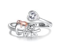 925 Sterling Silver Sloth Ring - Always in My Heart Mother Daughter Rings Jewelry Gifts for Women Girls