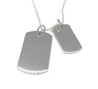 925 Sterling Silver Small and Big Solid Dog Tags Pendant on 20" / 51 cm & 2 mm Thick Silver Ball Chain