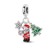 925 Sterling Silver Snowflake Santa Christmas Tree Winter Dangle Bead Charm For Pandora Bracelets Necklace | Cubic Zirconia Charm | Gift Boxed