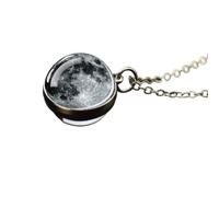 925 Sterling Silver Solar System Necklace Galaxy Glass Pendant 41-50cm Chain Unisex Space Planet Jewelry