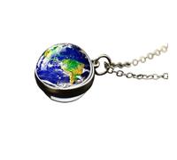 925 Sterling Silver Solar System Necklace Galaxy Glass Pendant 41-50cm Chain Unisex Space Planet Jewelry
