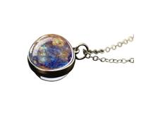 925 Sterling Silver Solar System Necklace Galaxy Glass Pendant 41-50cm Chain Unisex Space Planet Jewelry