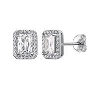 925 Sterling Silver Sparkle Cushion Cut Cubic Zirconia CZ Stud Earrings for Women Girls Fashion Created Diamond April Birthstone Small Comfortable Hypoallergenic Bridesmaid Bridal Earrings