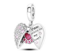 925 Sterling Silver Sparkling Heart Locket Paw Print Animal Love Dangle Bead Charm For Pandora Bracelets Charms Necklace | Cubic Zirconia Enamel Charm | Gift Boxed