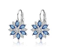 925 Sterling Silver Sparkly Blue Cubic Zirconia Snowflake Flower Leverback Boho Retro Dainty Bridal Birthday Party Earrings