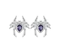 925 Sterling Silver Spider Stud Earrings Multi-color Crystal Gold Plated Earrings for Women Trendy Jewelry Party Supplies Favors Gifts Halloween Costumes Decorations, L, Silver, Cubic Zirconia