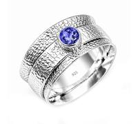 925 Sterling Silver Spinner for Women Hammered Meditation with Round Tanzanite Anxiety Relief Fidget Ring Wide Band Boho Jewelry R-22AN_K 1/2