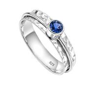 925 Sterling Silver Spinner Ring for Anxiety Hammered Meditation Blue Sapphire Lab Grown Gemstone Men And Women Ring for Handmade Jewelry R-20AI_T 1/2
