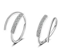925 Sterling Silver Spiral Earrings, 14K Gold Plated Twisted Double Hoop Earrings Climbing Cuff Small Spiral Diamond Earrings for Women Girls, 0.35inch, Sterling Silver, Cubic Zirconia