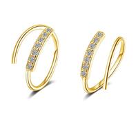 925 Sterling Silver Spiral Earrings, 14K Gold Plated Twisted Double Hoop Earrings Climbing Cuff Small Spiral Diamond Earrings for Women Girls, 0.35inch, Sterling Silver, Cubic Zirconia