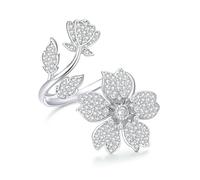 925 Sterling Silver Spring Sakura Opening Finger Ring Flower Adjustable Ring For Women Zircon Fine Jewelry
