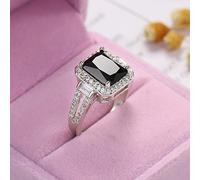 925 Sterling Silver Square Cut Black Onyx Wedding Engagement Ring Cocktail Rings Black Cubic Zirconia Simulated Diamond Anniversary Promise Wedding Band Engagement Ring, US Code 6, Silver,Zirconia,