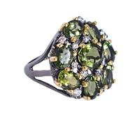 925 Sterling SIlver Stacking Moldavite Cubic Zirconia Prong Ring Oval 8x6mm with Round 6x4mm Green Faceted Stones Stackable Jewelry Q1/2, 58(18.5)