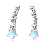 925 Sterling Silver Star Ear Crawler Cuff Earrings Ear Climber Hypoallergenic Moonstone Earrings