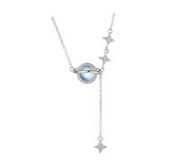 925 Sterling Silver Star Planet Pendant Necklace Women Light Luxury Shiny Moonlight Crystal Zircon Necklaces-T26