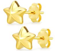 925 Sterling Silver Star Stud Earrings 7MM, 3D Geometric Stereo Design, Hypoallergenic Earrings for Women Girls with Gift Box Gold