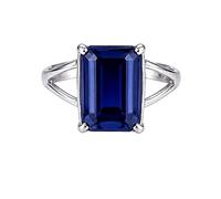 925 Sterling Silver Statement Ring Emerald Cut with Unique Split Shank Elegant Blue Sapphire Gemstone Handmade Jewelry R-02AN_N
