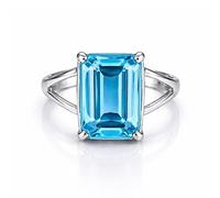 925 Sterling Silver Statement Ring Emerald Cut with Unique Split Shank Elegant Blue Topaz Gemstone Handmade Jewelry R-02AO_X 1/2
