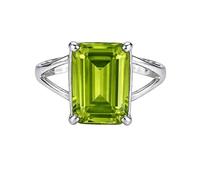 925 Sterling Silver Statement Ring Emerald Cut with Unique Split Shank Elegant Peridot Gemstone Handmade Jewelry R-02AM_K 1/2